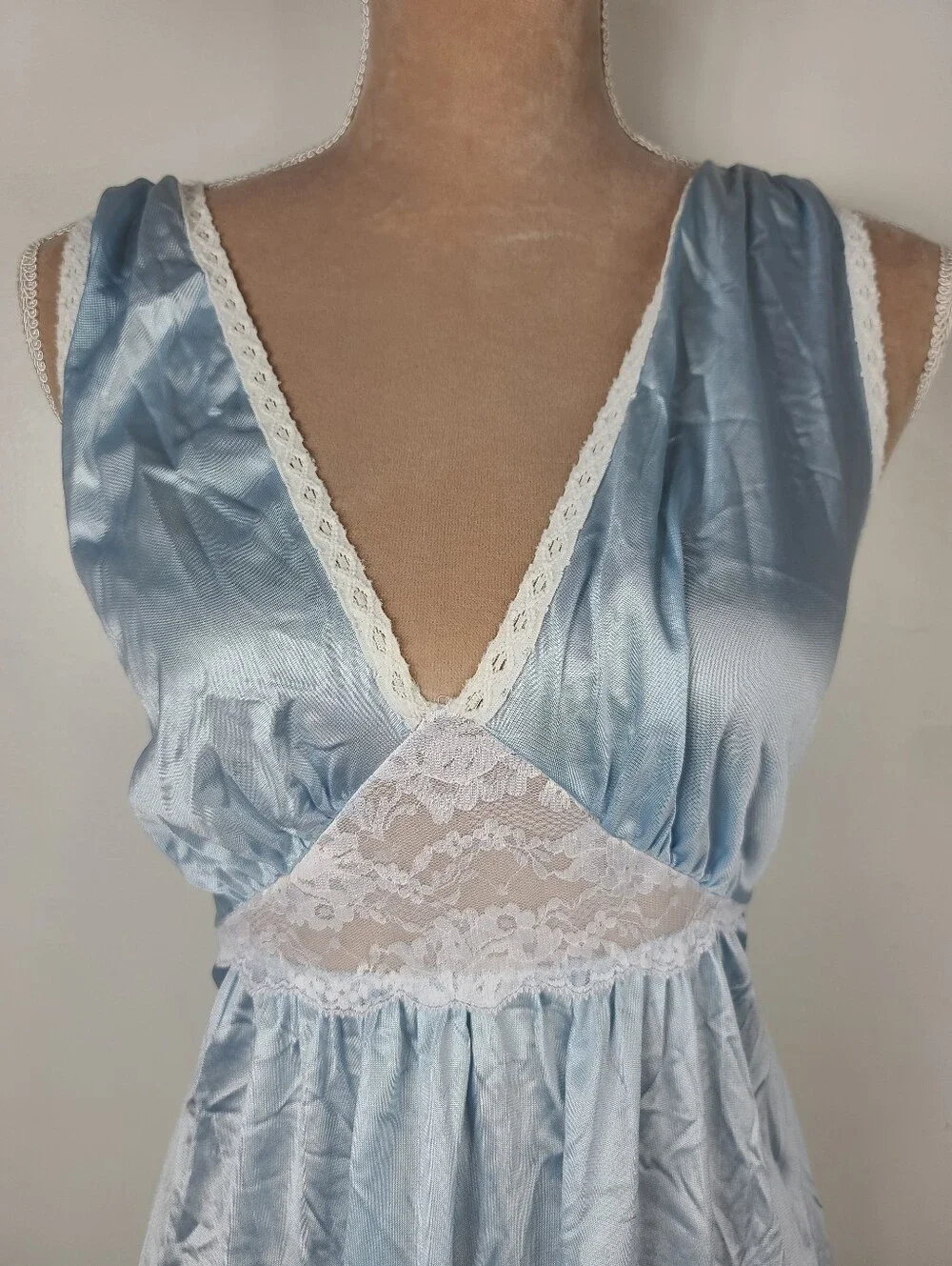 Vtg 60's Lorraine Blue Nylon Lace Front Sleeveless Midi Slip Retro Nightgown M - Picture 6 of 15
